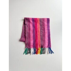 Vintage HILARY RADLEY Pink Purple Striped Rainbow Fringe Wool Rectangle Scarf
